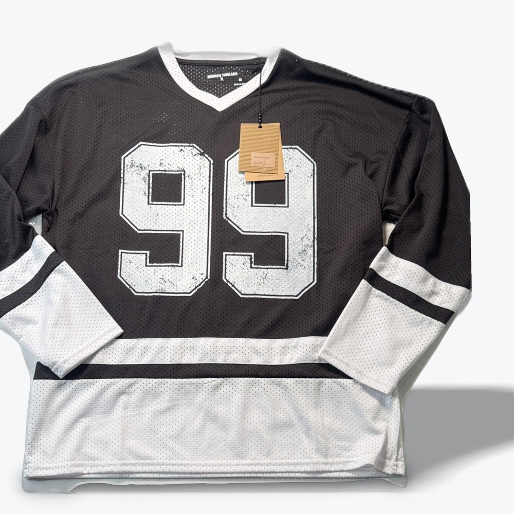 Broken Threads Hockey Jersey Black White Mesh 99 Graphic BT-2505026 Mens Size M